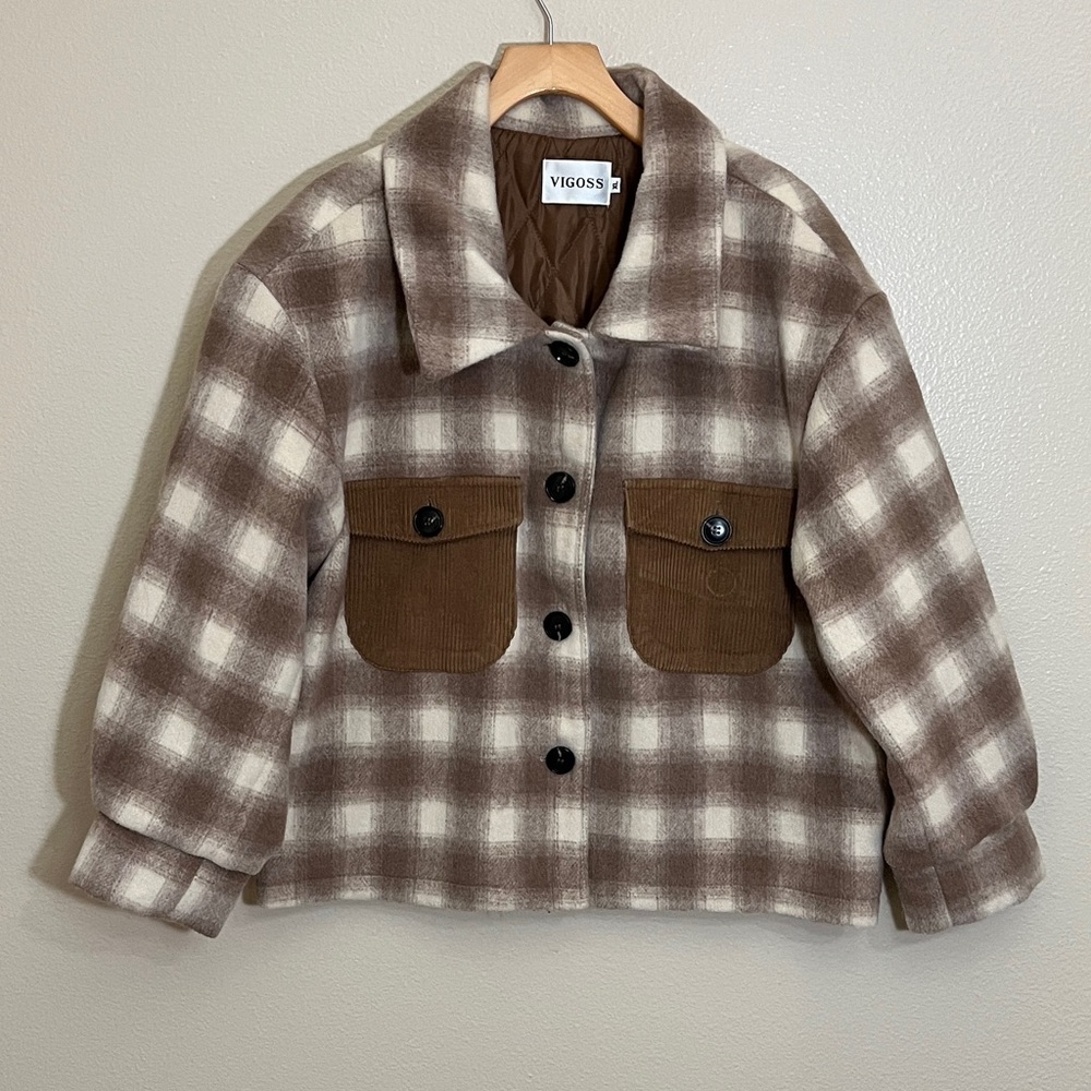 Vigoss Brown Cream Checkered Button Jacket